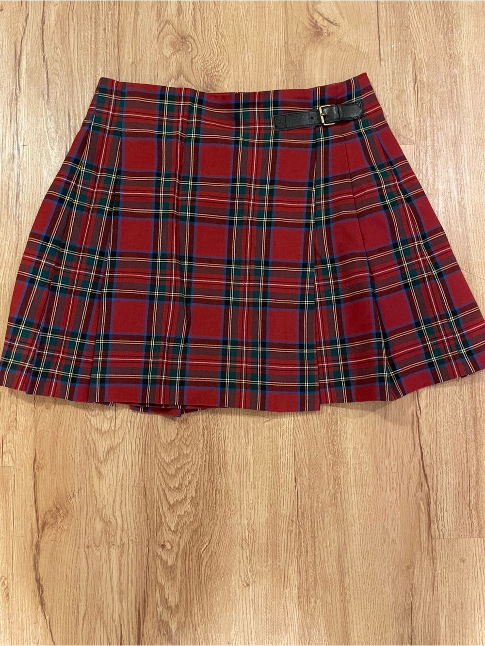 Uniqlo red plaid wrap miniskirt, size 6